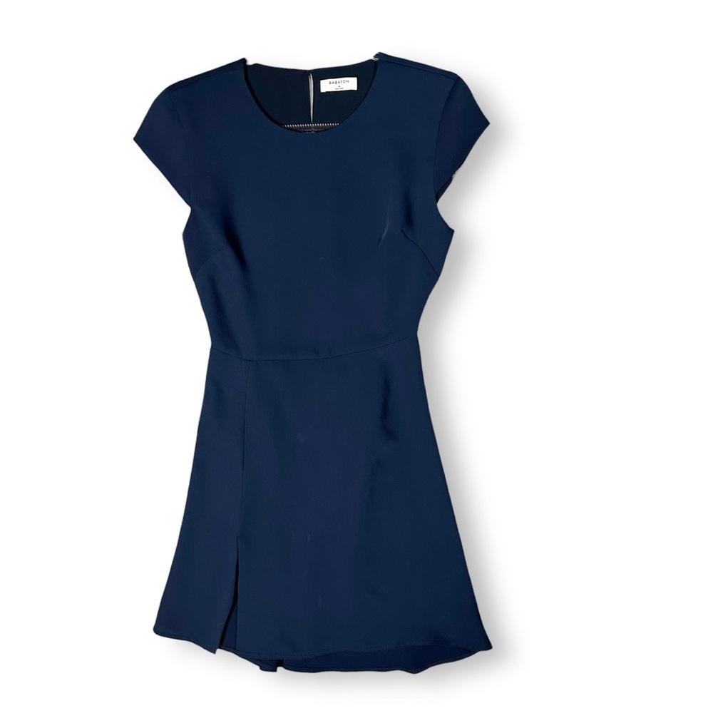 Aritzia Babaton Hamptons Mini Dress Sz 4 Navy Blue Cutout Back Minimalist - Picture 2 of 13